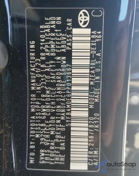 2023 Toyota Corolla Le from USA, damaged, VIN 5YFB4MDE6PP013667